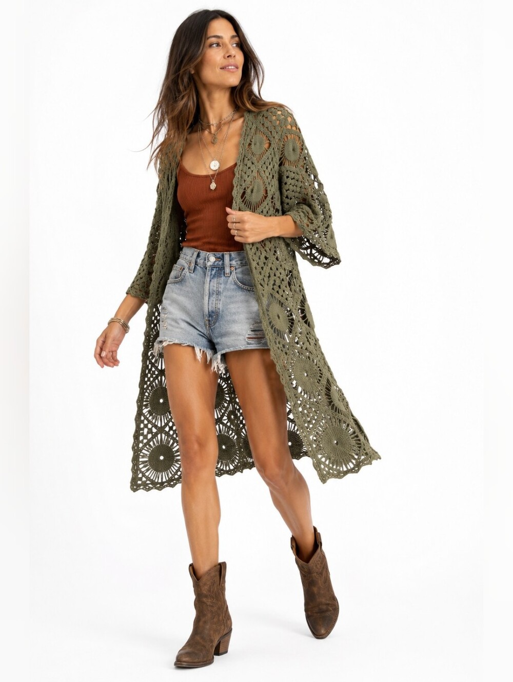 Anthropologie Olive Crochet Lace Open Front Duster Cardigan S
